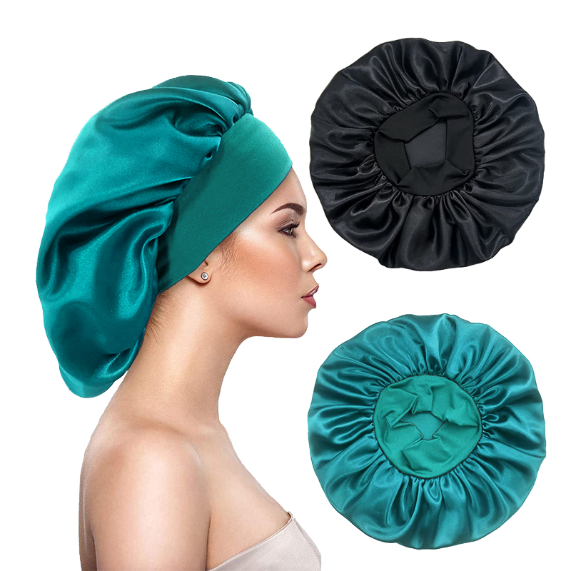 Hair Spa Wellness - 2PCS/LOT Women's Satin Solid Bonnets Head